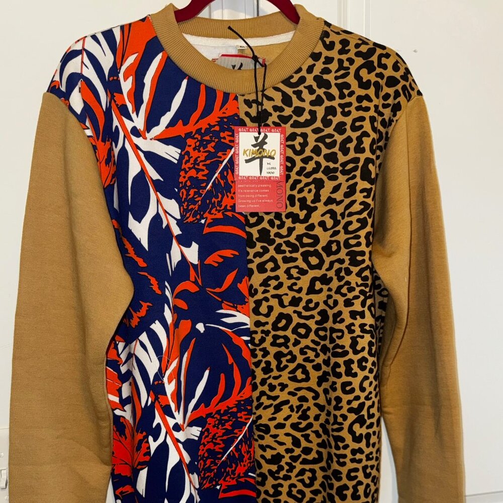 Cheetah Print Floral Crewneck Sweatshirt Cotton